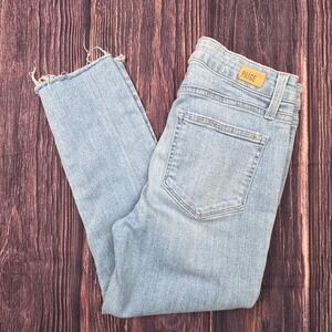Paige Hoxton Crop 27 Light Wash Denim Boho Raw Hem High Rise Stretch Skinny Jean